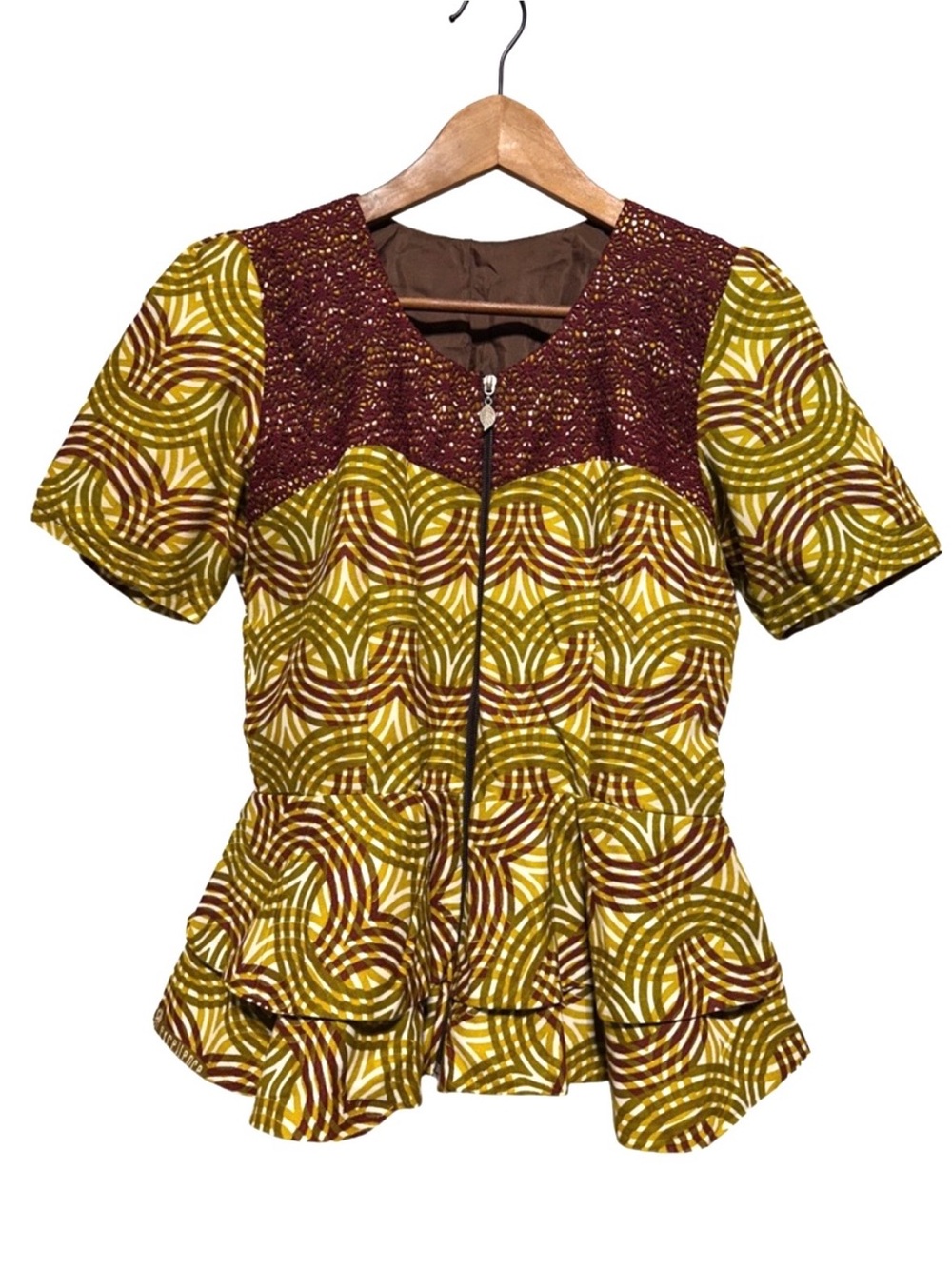 Handmade Artisan Geometric Peplum Blouse Crochet Lace Artsy Boho Top XS/S